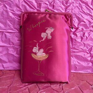 VINTAGE Pink Elephants Champagne Handpainted Satin Kisslock Liquor Purse Handbag